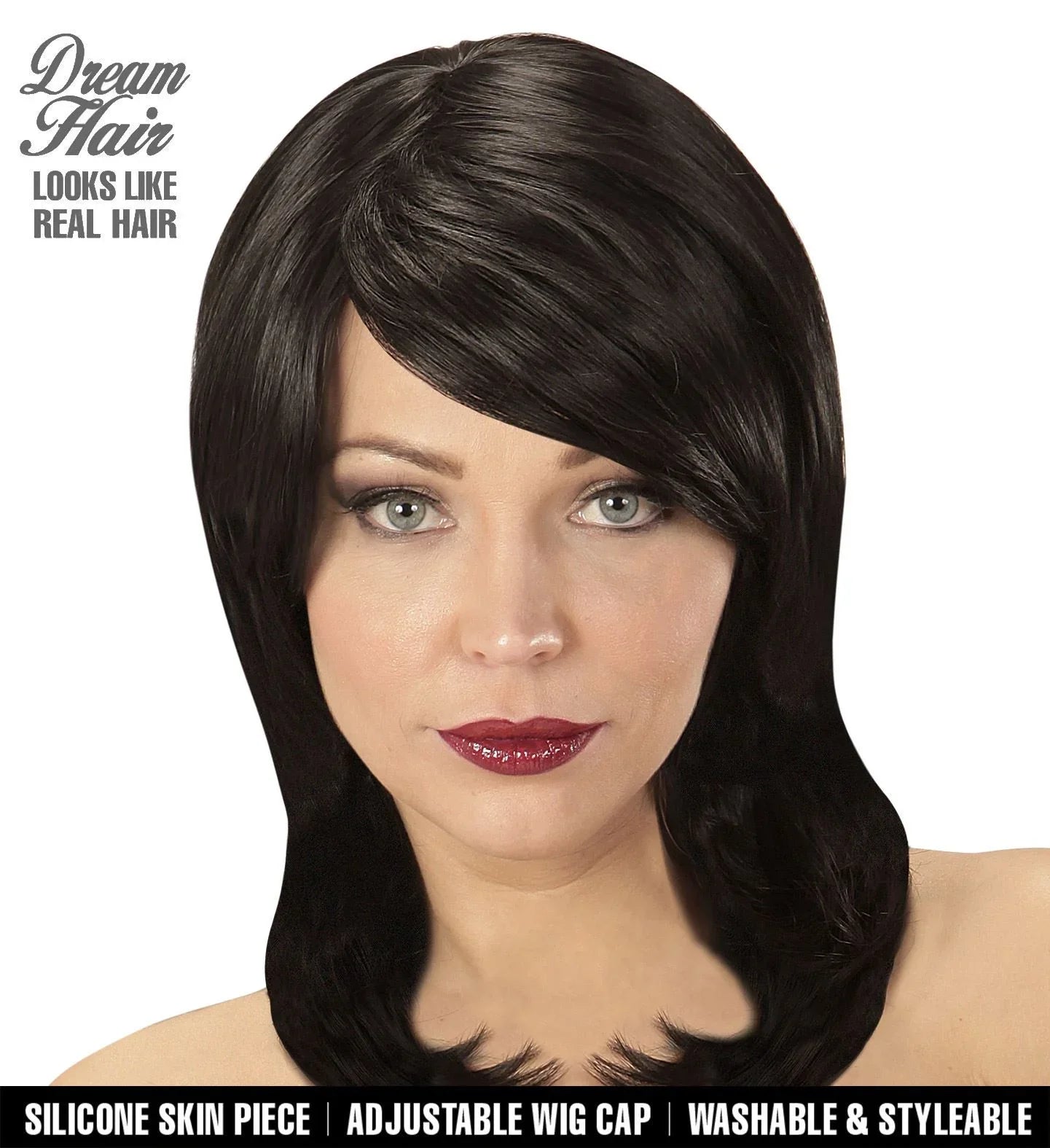 Peluca Morena de Media Melena con Flequillo Premium Pelucas Premium Widmann