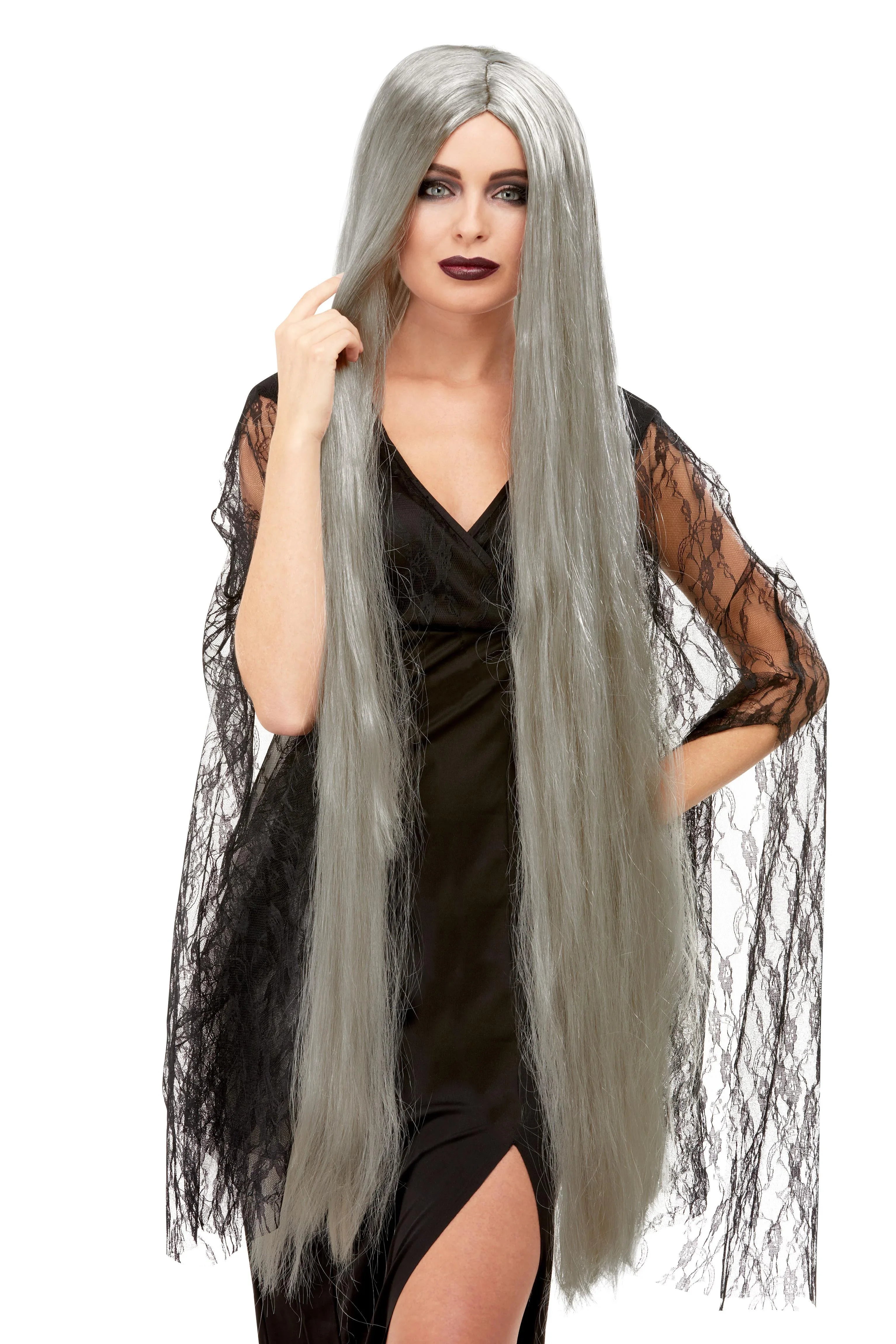 Peluca de Vampiresa Gris Extra Larga Complementos Halloween Smiffys