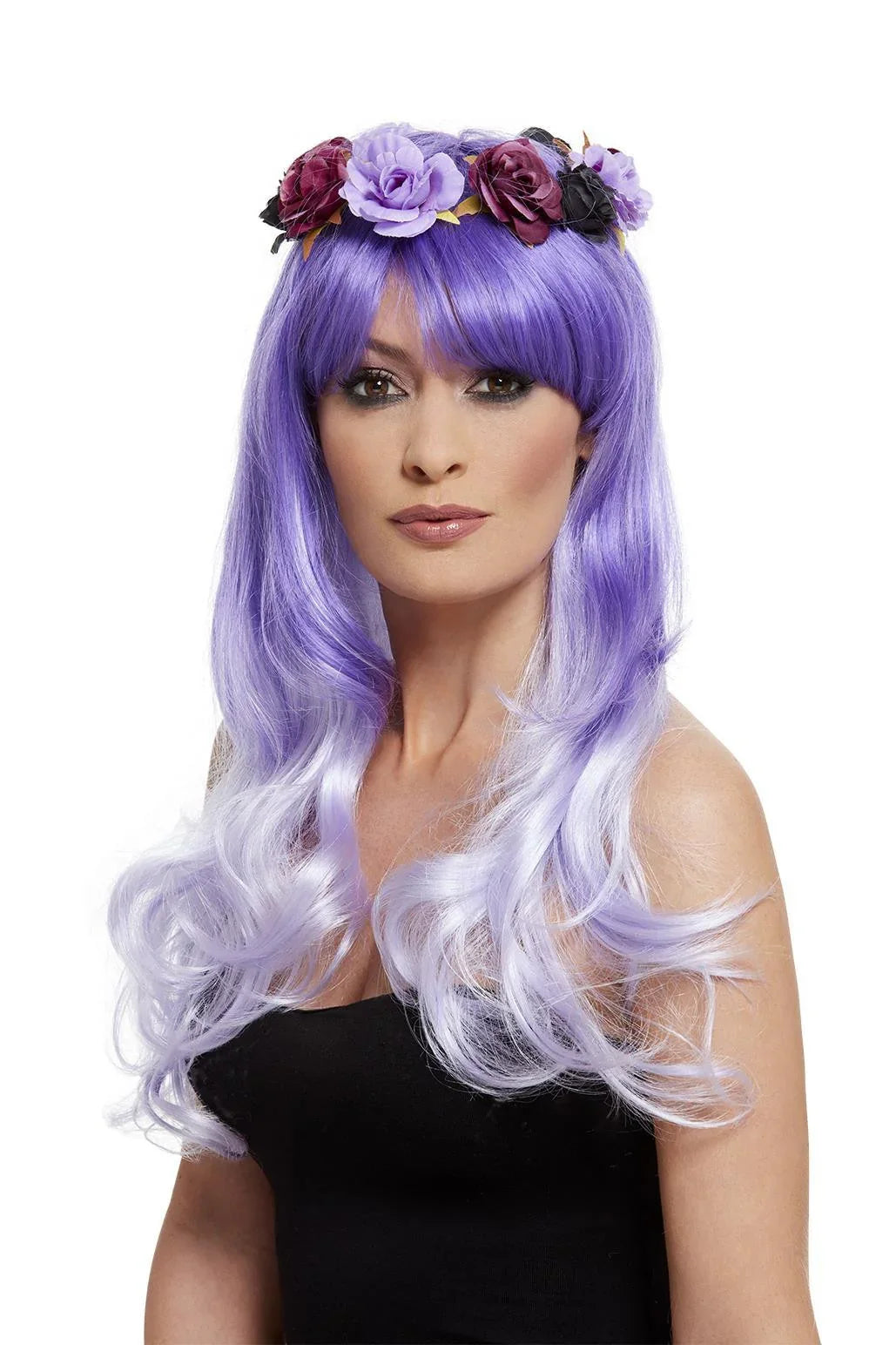 Peluca de Catrina Morada con Flores Catrina Smiffys