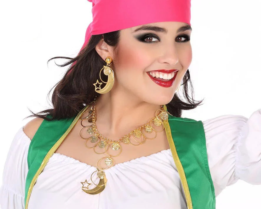 Collar y Pendientes Dorados de Adivina Gitana Gitanas Atosa