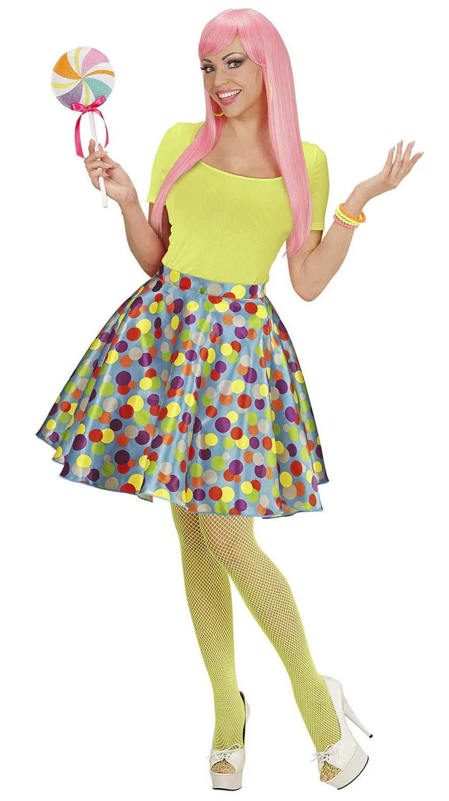 Falda Azul Años 50 con Lunares Multicolor Complementos Grease Años 40 - 50 Widmann