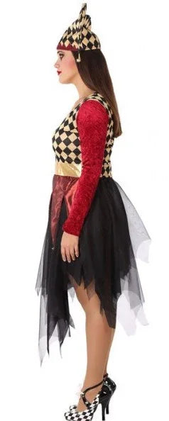 Disfraz de Arlequín Dorado y Rojo para Mujer Arlequines y Bufones Atosa