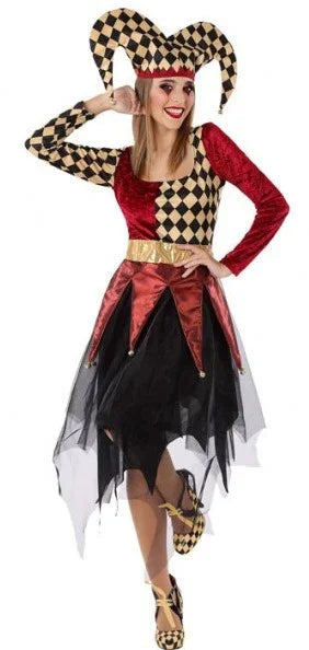 Disfraz de Arlequín Dorado y Rojo para Mujer Arlequines y Bufones Atosa XS/S