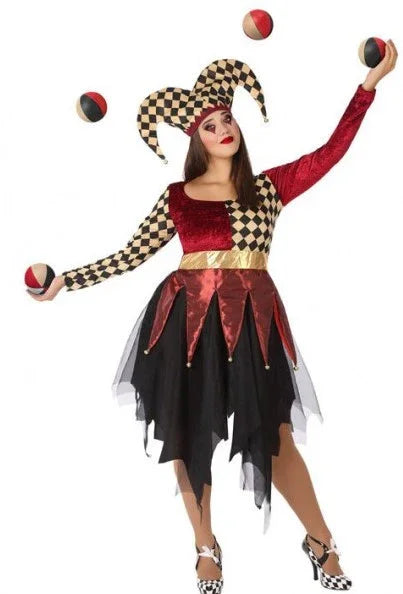 Disfraz de Arlequín Dorado y Rojo para Mujer Arlequines y Bufones Atosa XL