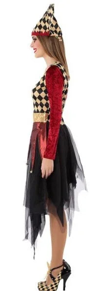 Disfraz de Arlequín Dorado y Rojo para Mujer Arlequines y Bufones Atosa