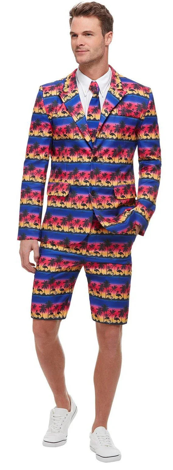 Traje Hawaiano Atardecer con Flamencos para Hombre Hawaianos Smiffys