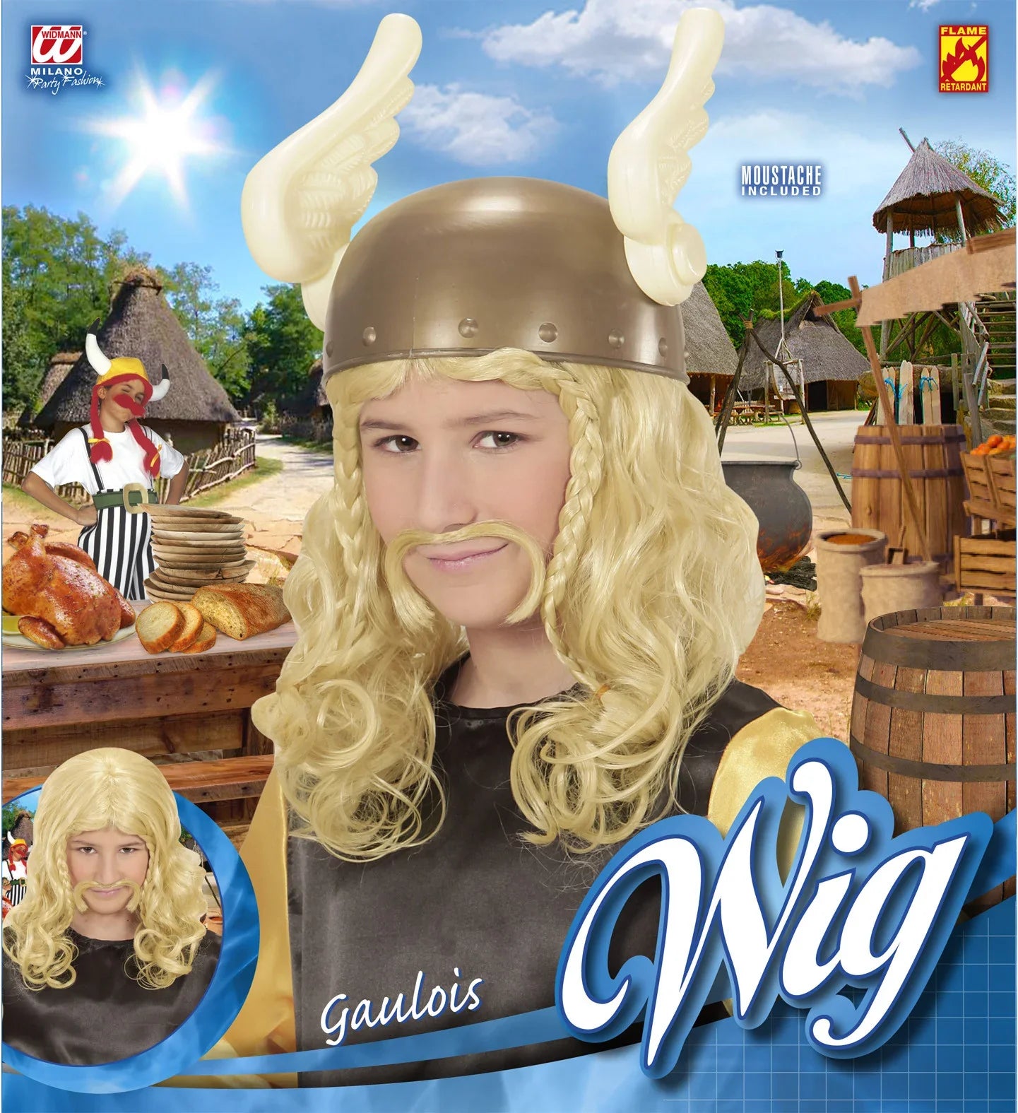 Peluca de Astérix Rubia con Bigote para Niño Astérix y Obélix Widmann