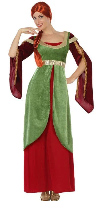 Disfraz de Dama Medieval Verde y Rojo para Mujer Princesas y Damas Medievales Atosa