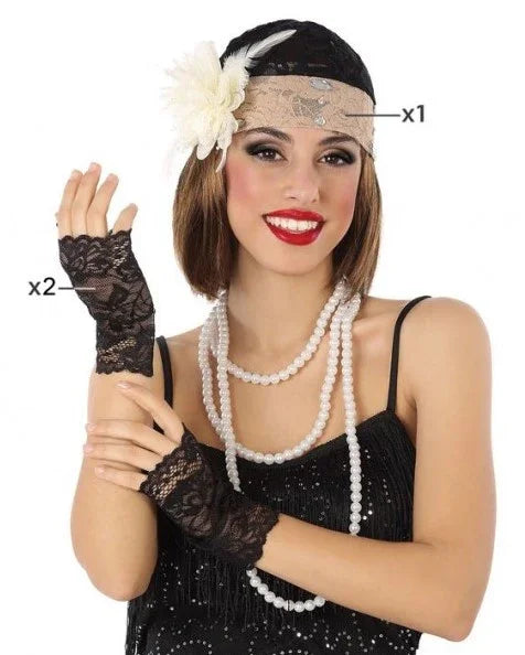 Kit Charlestón Años 20 con Gorro y Guantes Complementos Charlestón y Gangster Atosa