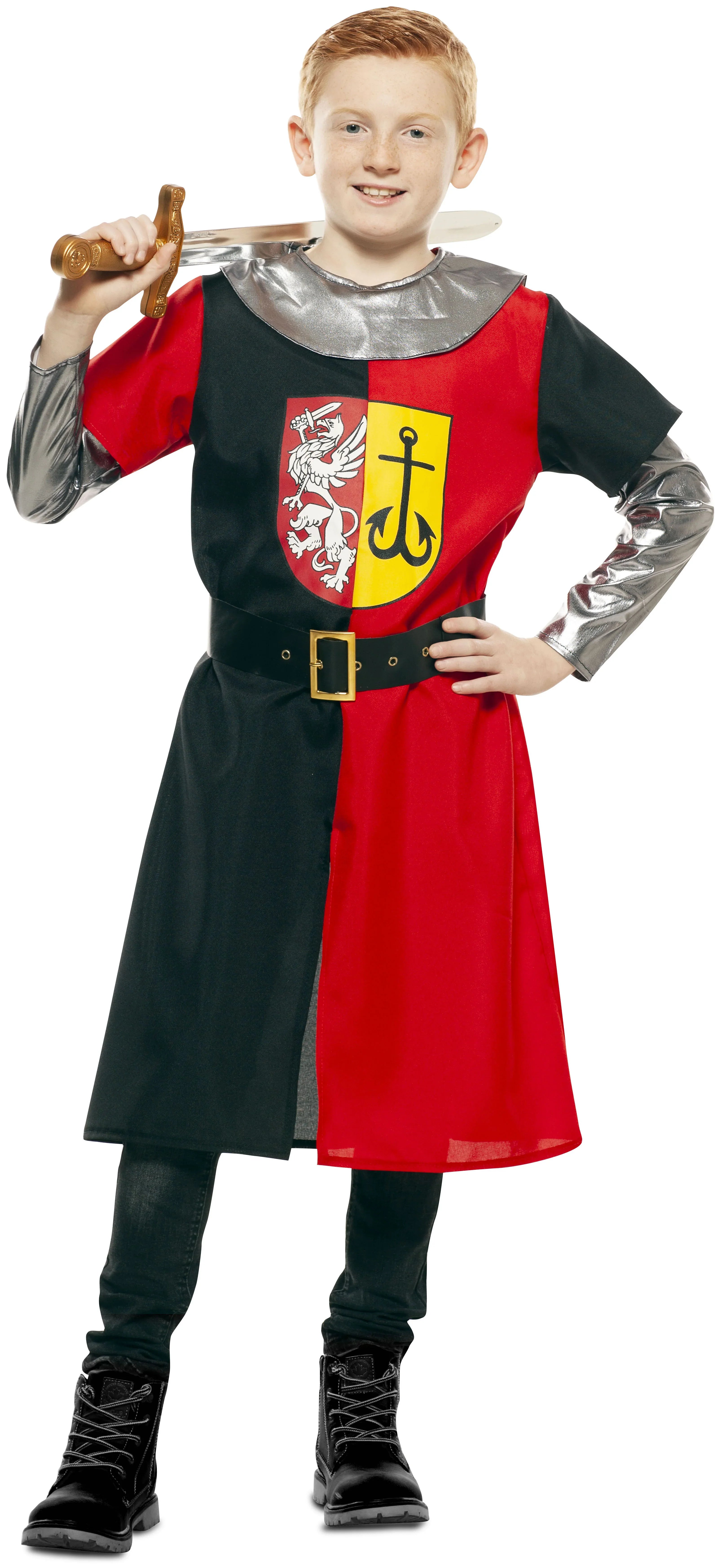 Disfraz de Cruzado Medieval Rojo y Negro Infantil Medieval Infantiles EuroCarnavales