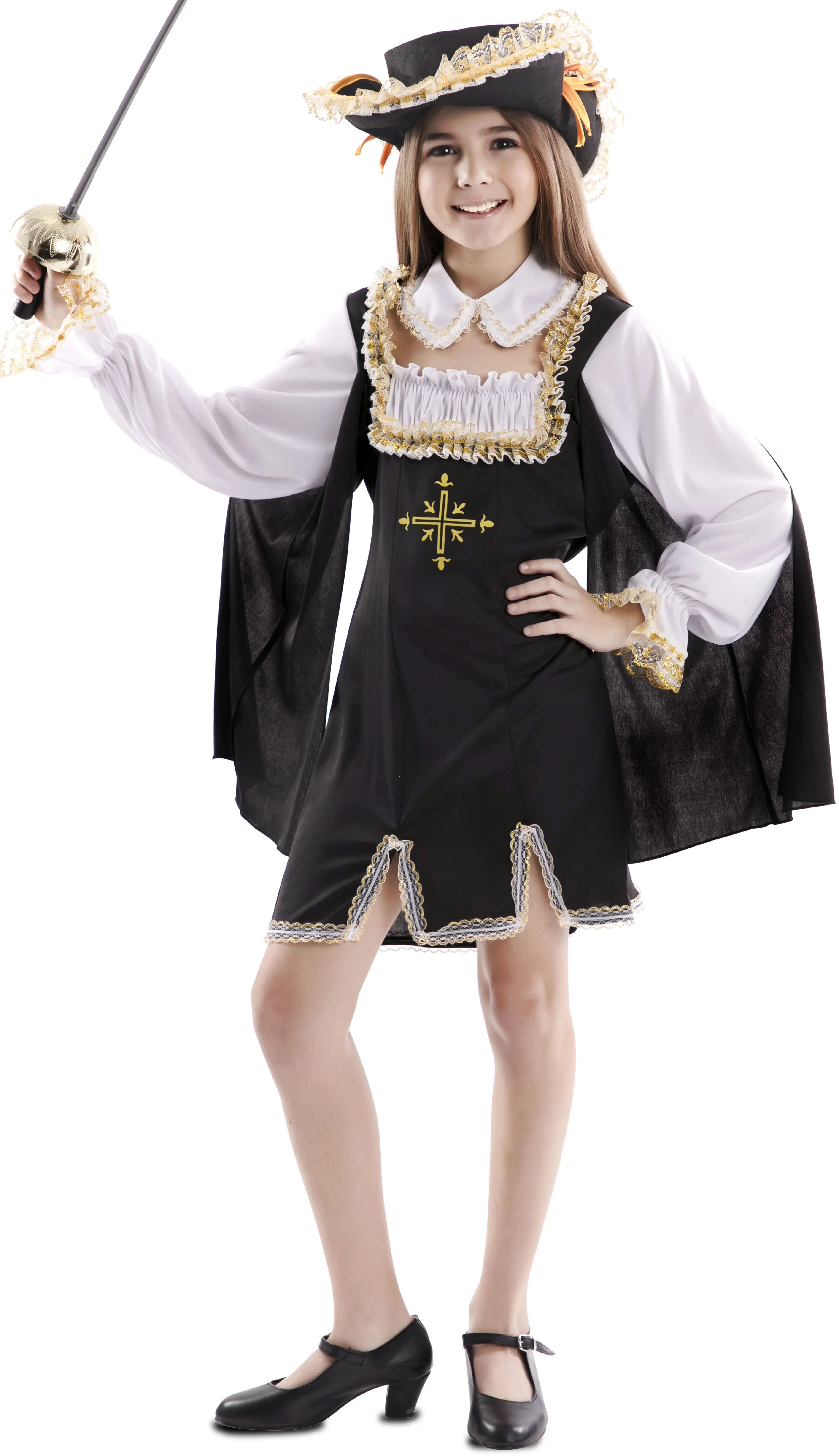 Disfraz de Mosquetera Negro para Niña Mosquetero EuroCarnavales