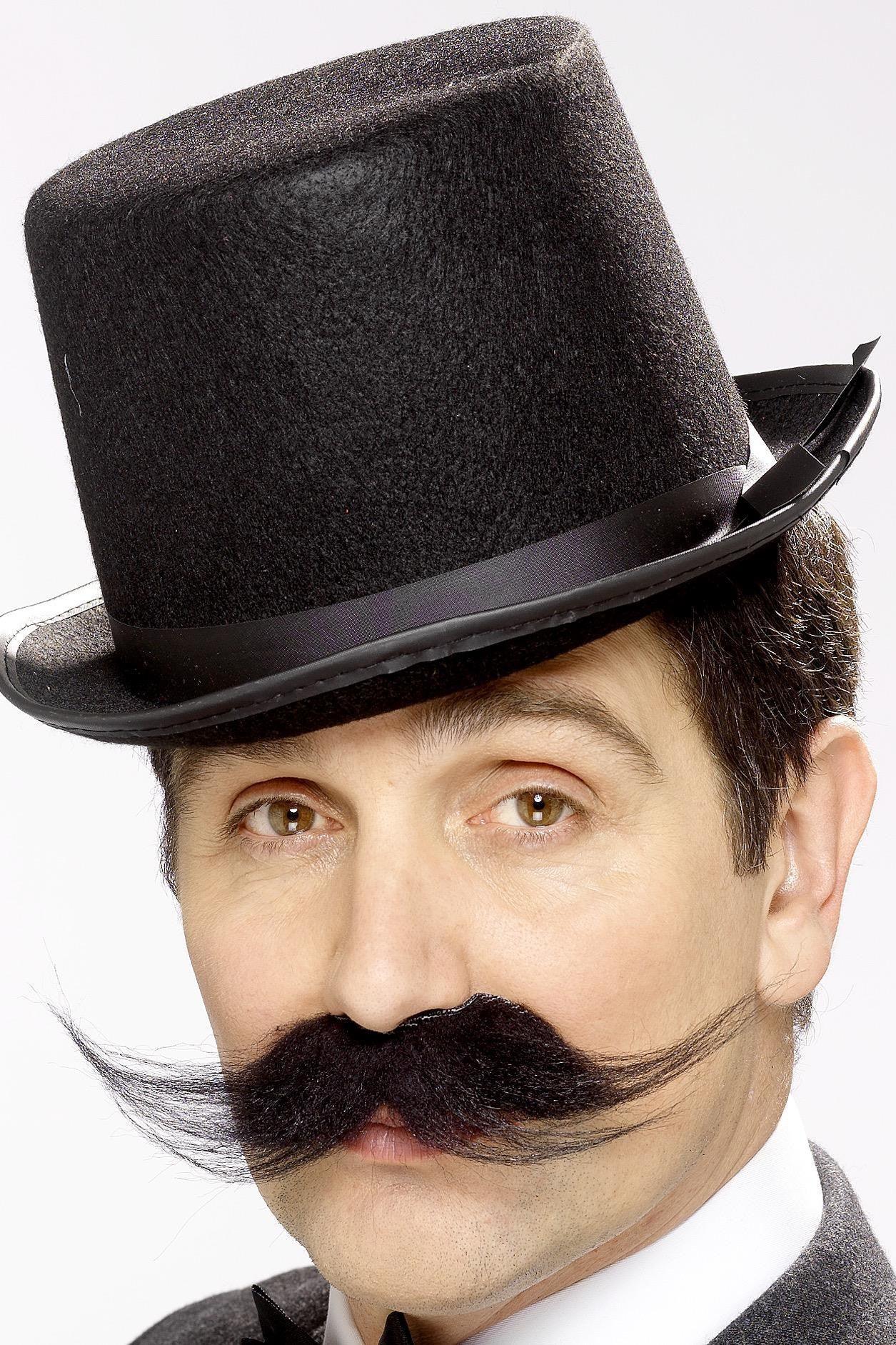 Bigote Moreno con Puntas Largas y Adhesivo Barbas y Bigotes Smiffys