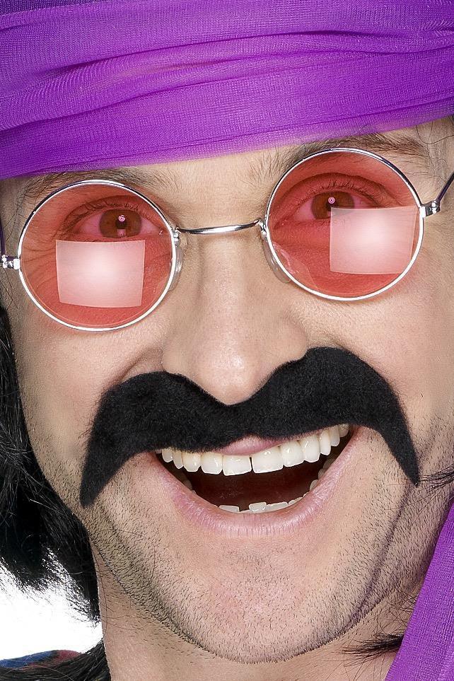 Bigote Negro de Hippie Años 70 con Adhesivo Complementos Hippies Smiffys