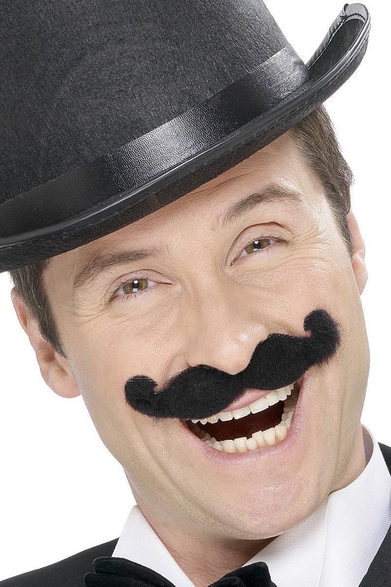 Bigote Negro Estilo Inglés con Adhesivo Barbas y Bigotes Smiffys