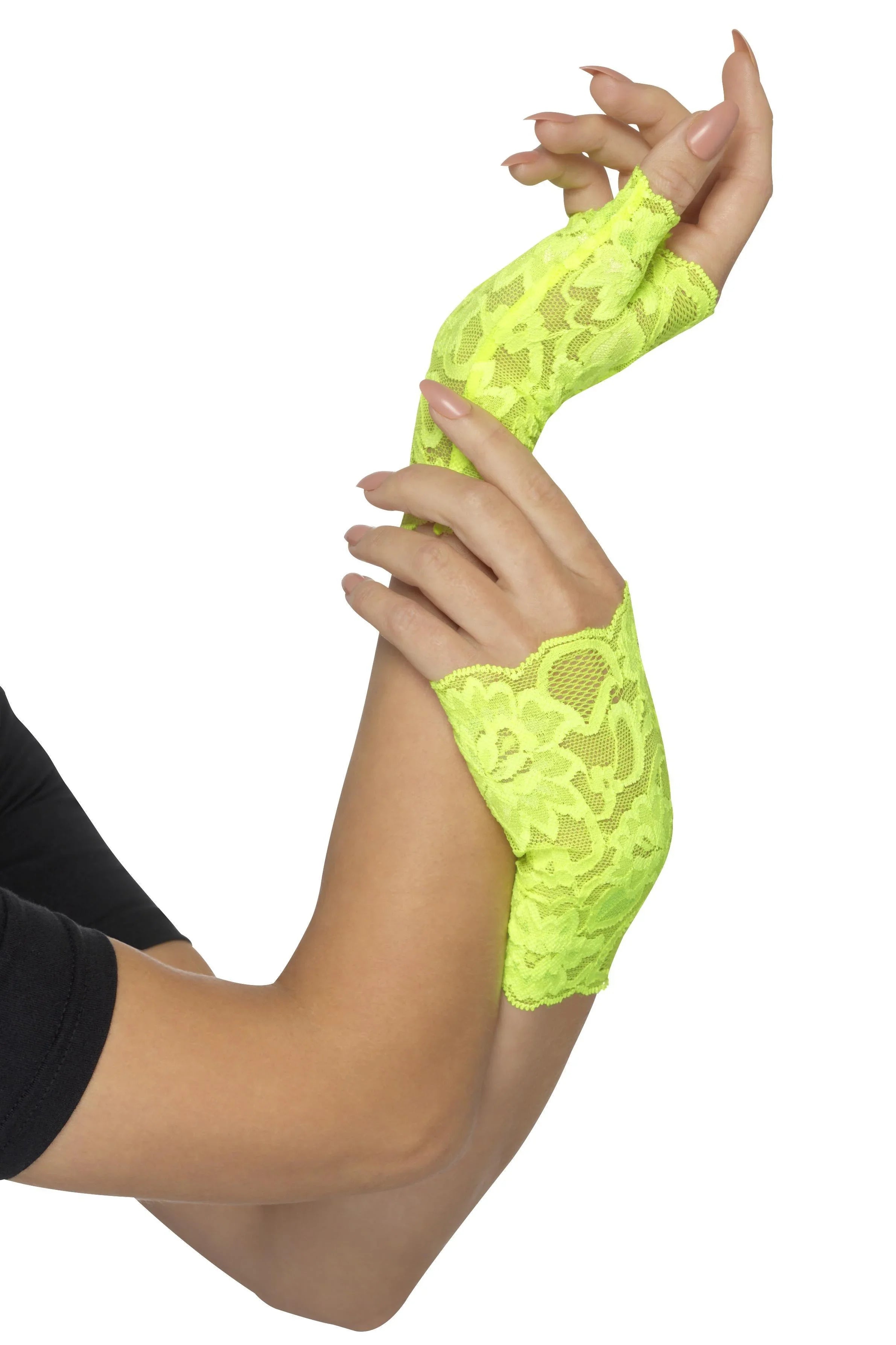 Mitones de Encaje Años 80 Verde Neón Años 80 Smiffys