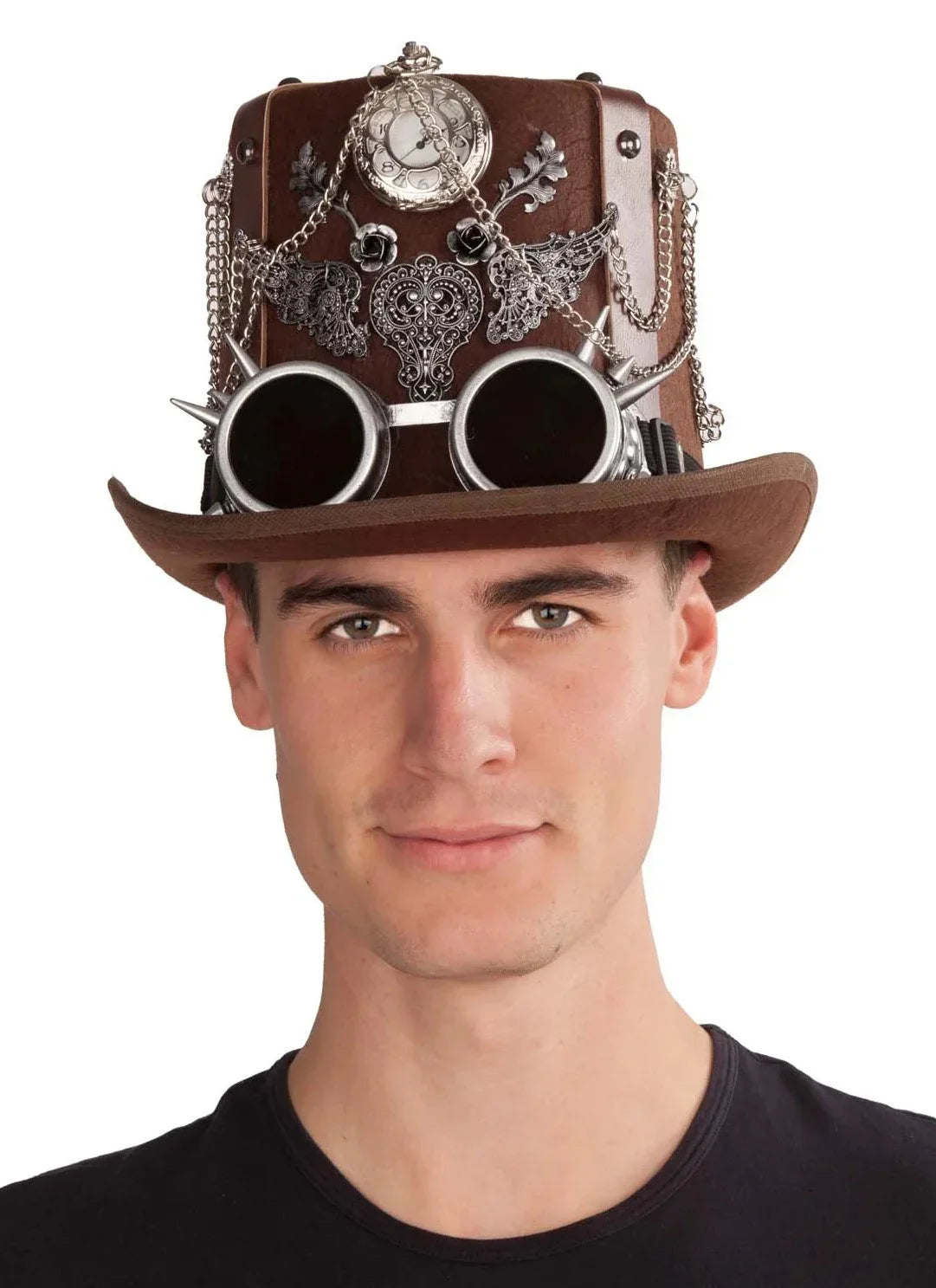 Chistera Steampunk Marrón con Gafas y Reloj Steampunk Viving