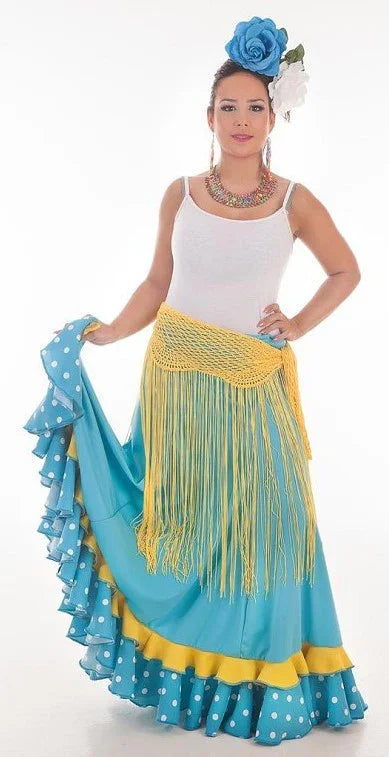 Falda Flamenca Turquesa y Amarilla para Mujer Sevillanas Llopis