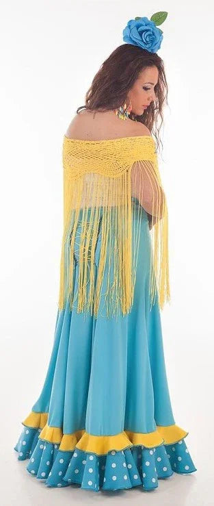 Falda Flamenca Turquesa y Amarilla para Mujer Sevillanas Llopis