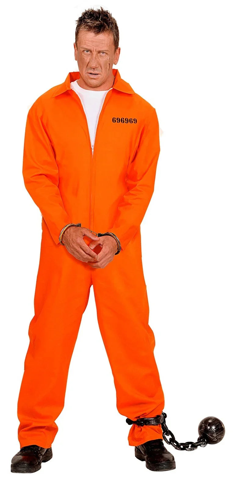 Disfraz de Preso Naranja con Esposas para Adulto Polis y presos Widmann
