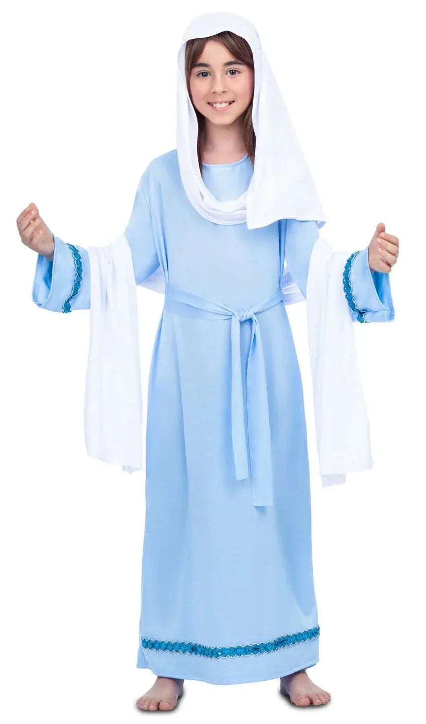 Disfraz de Virgen María Azul y Blanco para Niña Virgen María Viving
