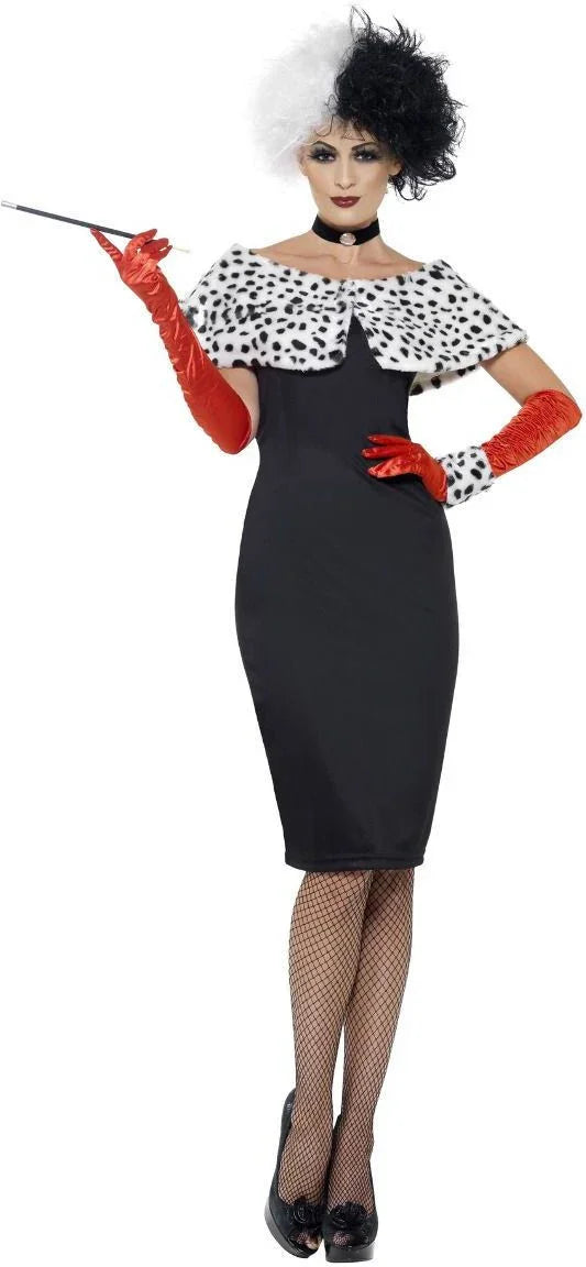 Disfraz de Cruela de Vil con Capelina para Mujer Cruella de Vil Smiffys