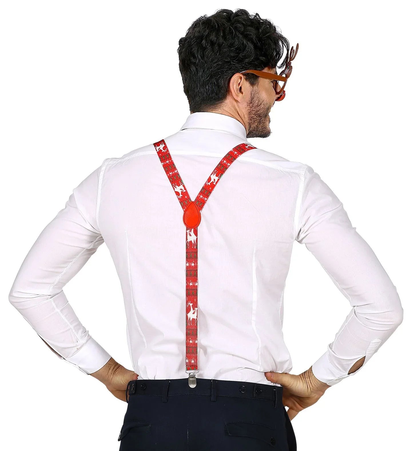 Kit de Reno Rudolf con Gafas, Pajarita y Tirantes Renos Widmann