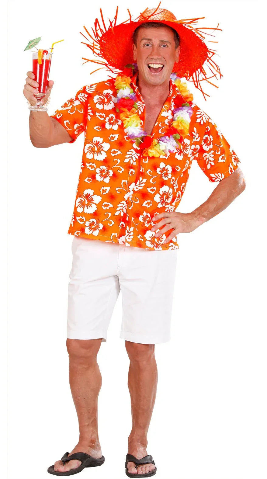 Camisa Hawaiana Naranja con Flores para Hombre Complementos Hawaianos Widmann