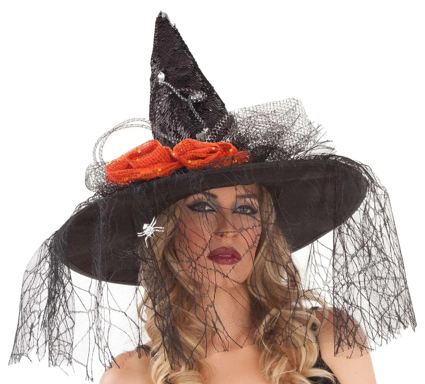 Sombrero de Bruja Negro con Velo y Lentejuelas Sombreros de Bruja Guirca