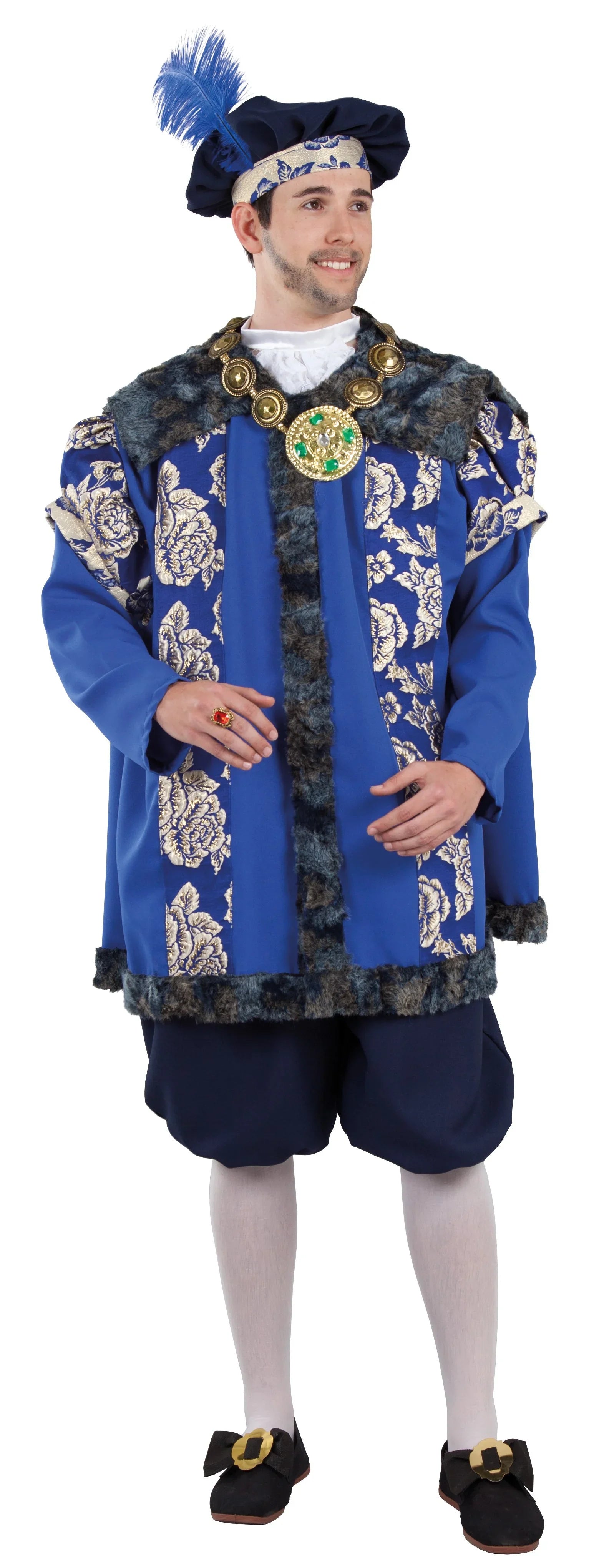 Disfraz de Príncipe Renacentista Azul para Hombre Reyes y Reinas Medievales Fycar