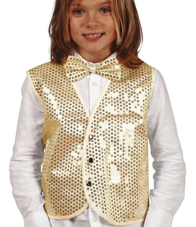 Chaleco Beige con Lentejuelas Doradas Infantil Chaquetas, Chalecos y Camisas Guirca
