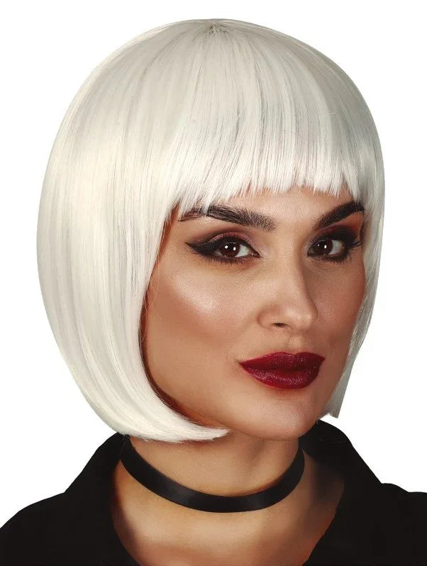 Peluca Blanca Lisa con Media Melena y Flequillo Pelucas Blancas Guirca