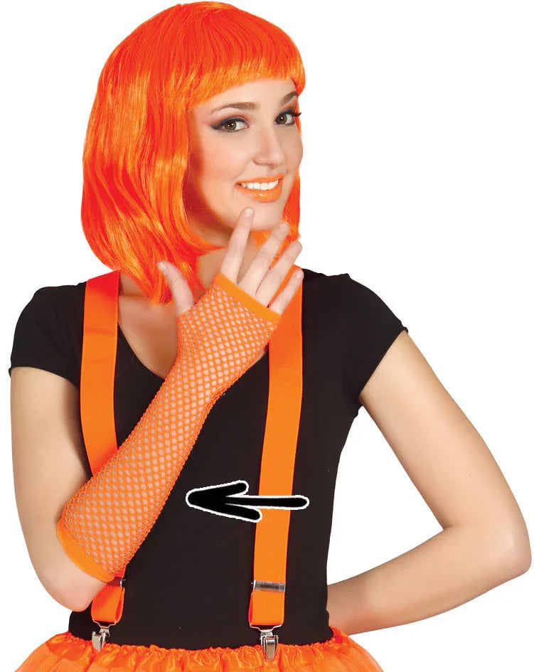 Guantes Naranjas de Rejilla Largos sin Dedos Guantes Guirca