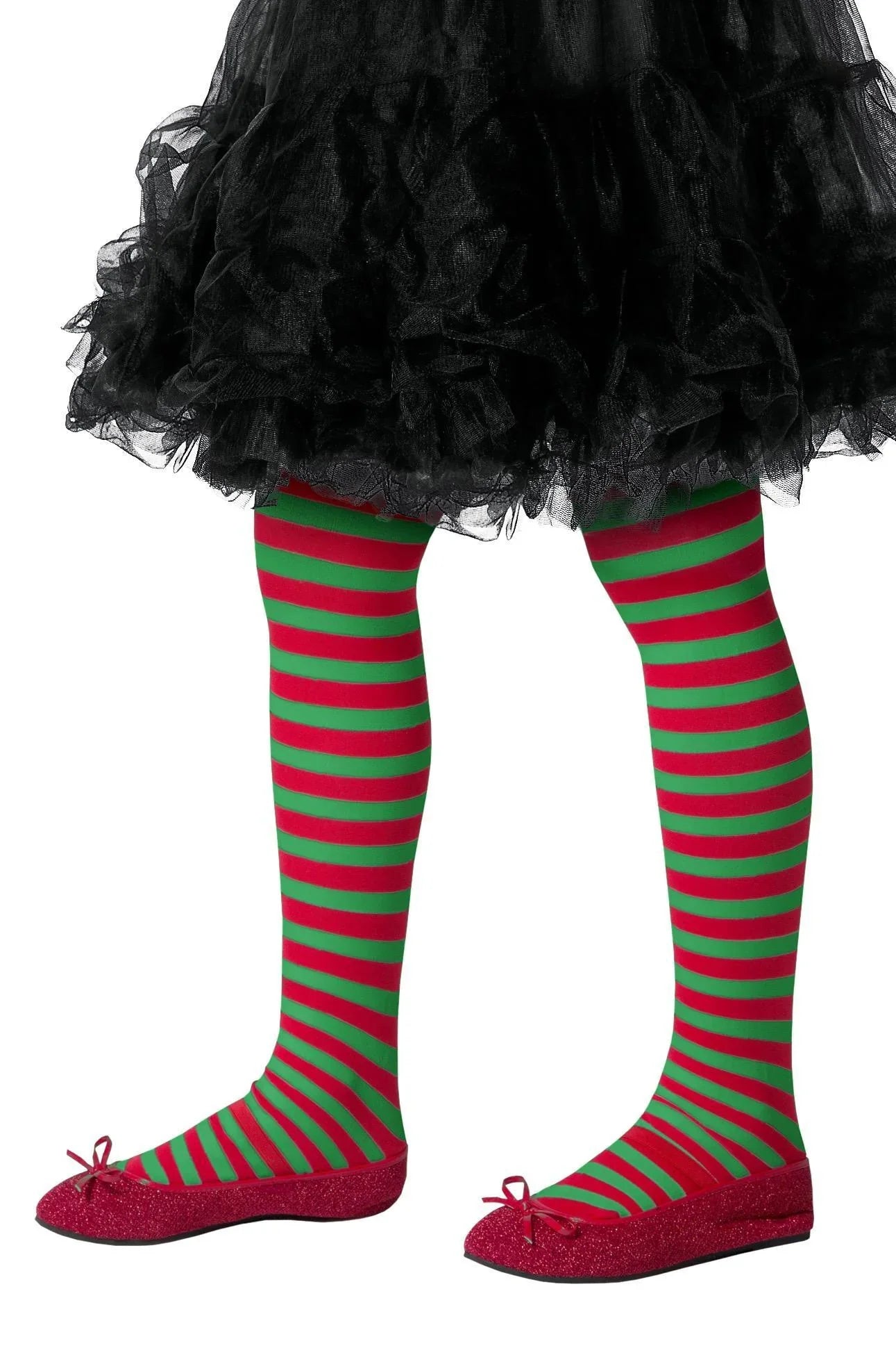 Pantys de Elfa Infantiles con Rayas Rojas y Verdes Complementos Navidad Smiffys