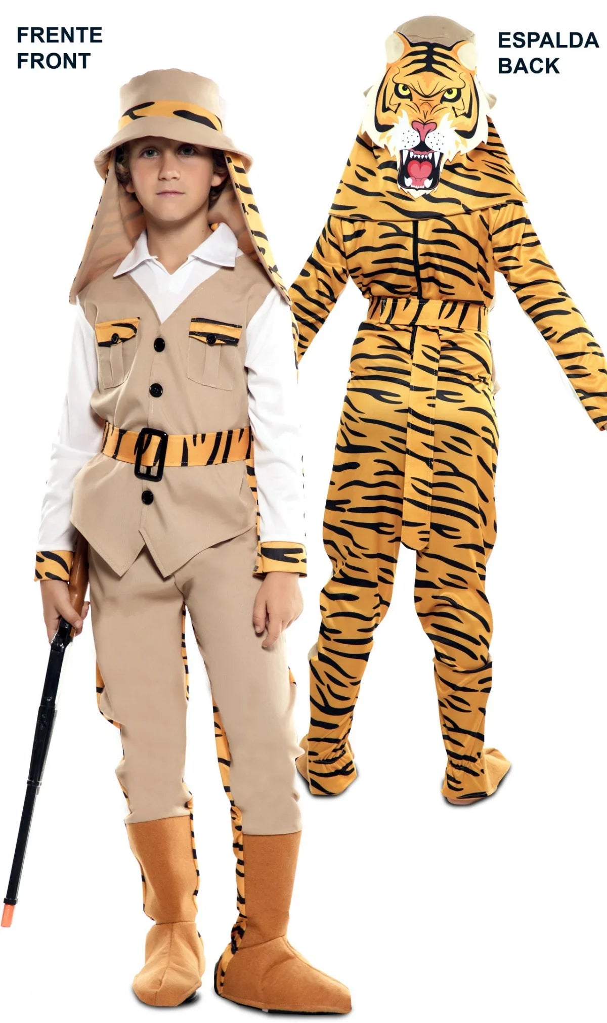 Disfraz Doble de Cazador y Tigre para Niño Exploradores EuroCarnavales
