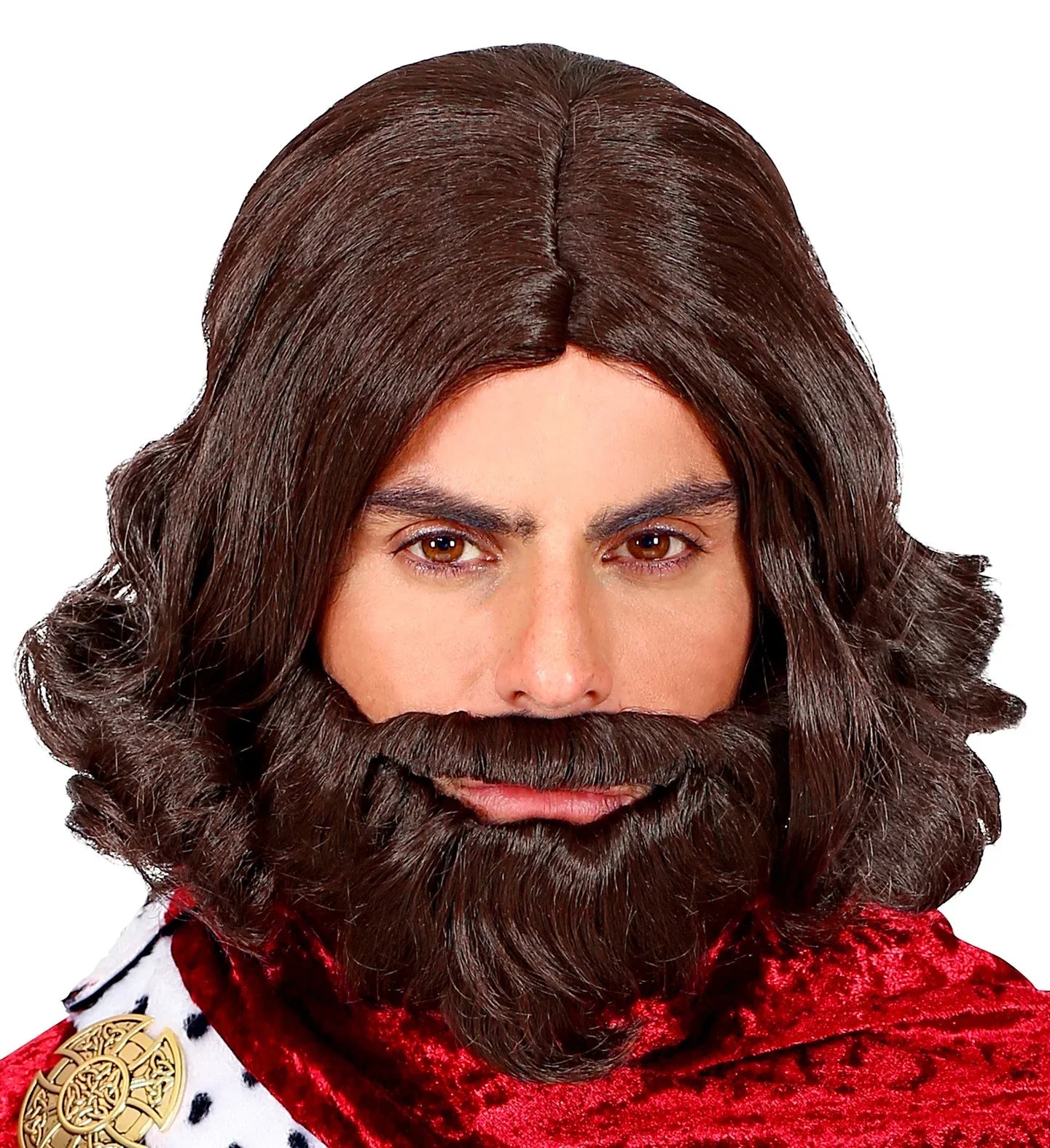 Peluca de Rey Medieval Castaña con Barba Complementos Medievales Widmann