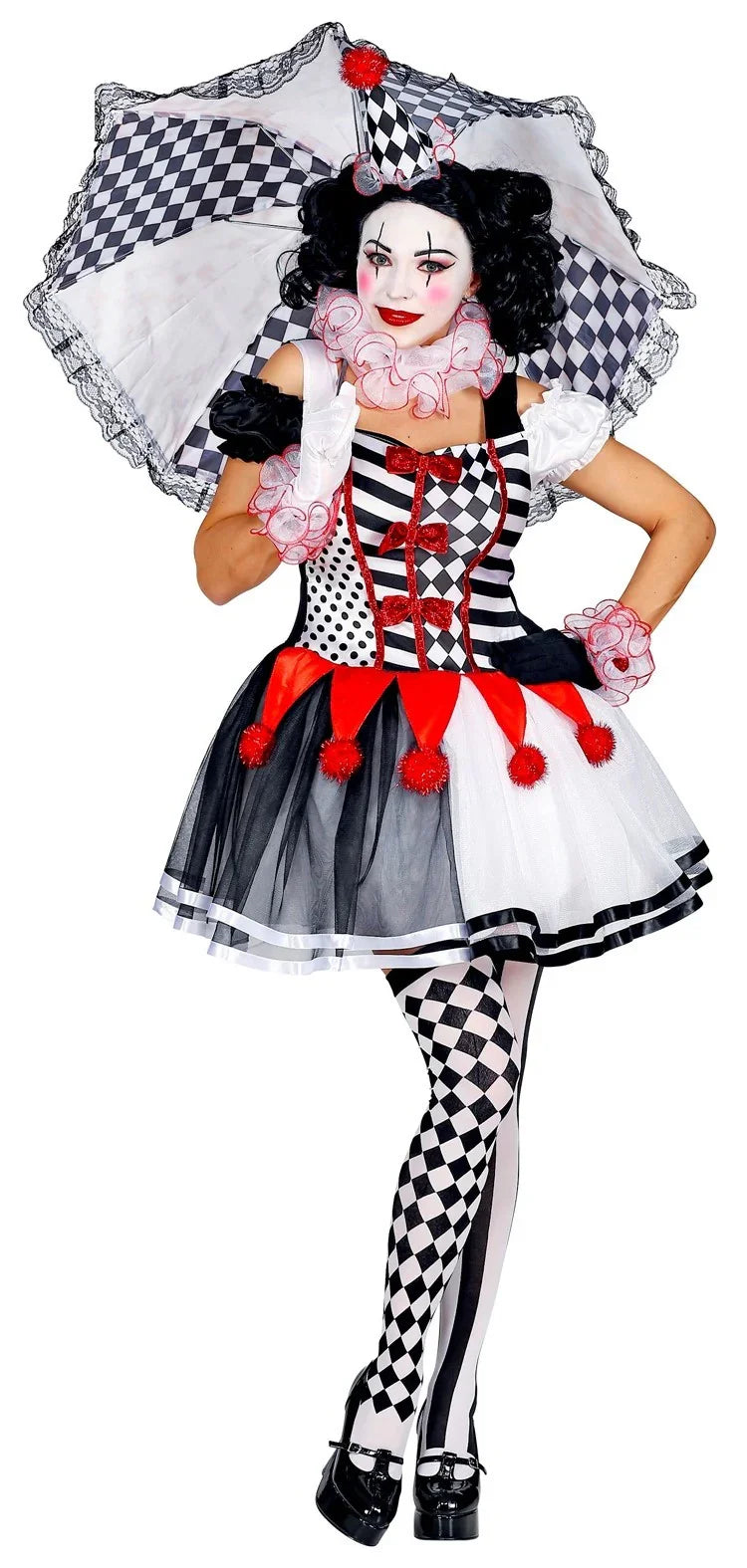 Disfraz de Arlequina Corto para Mujer Arlequines y Bufones Widmann