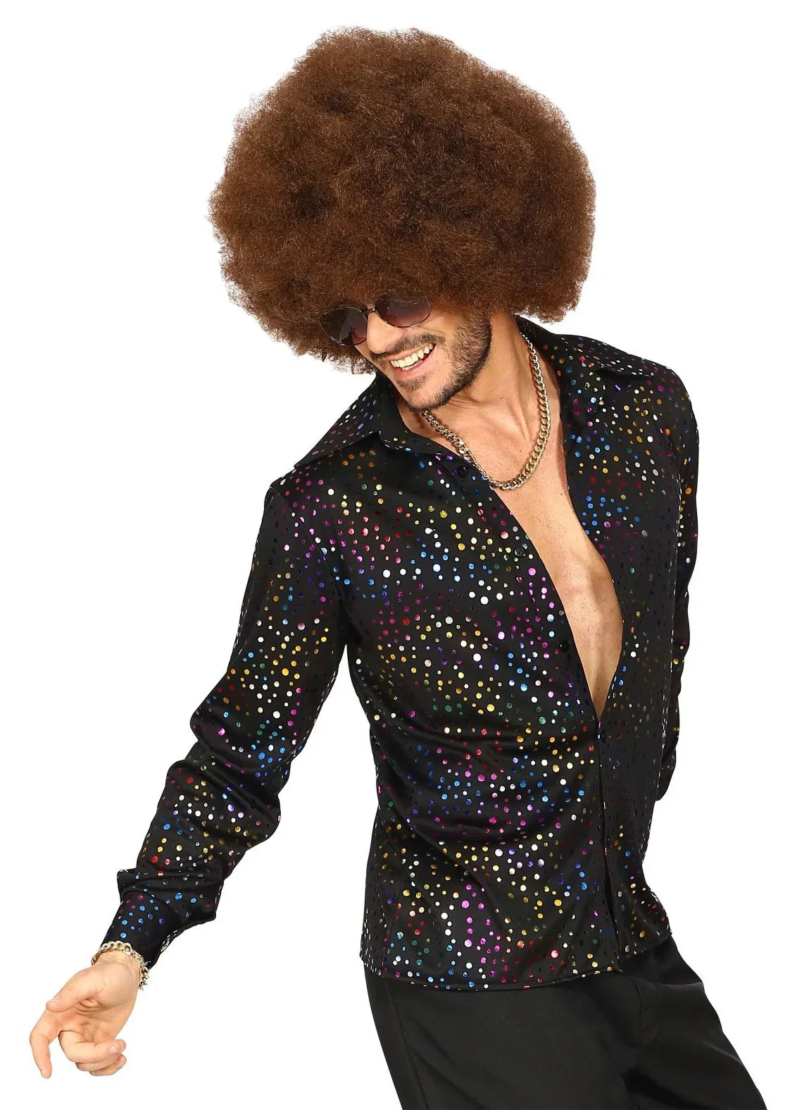 Camisa Disco Negra con Topos de Colores para Hombre Disco Widmann