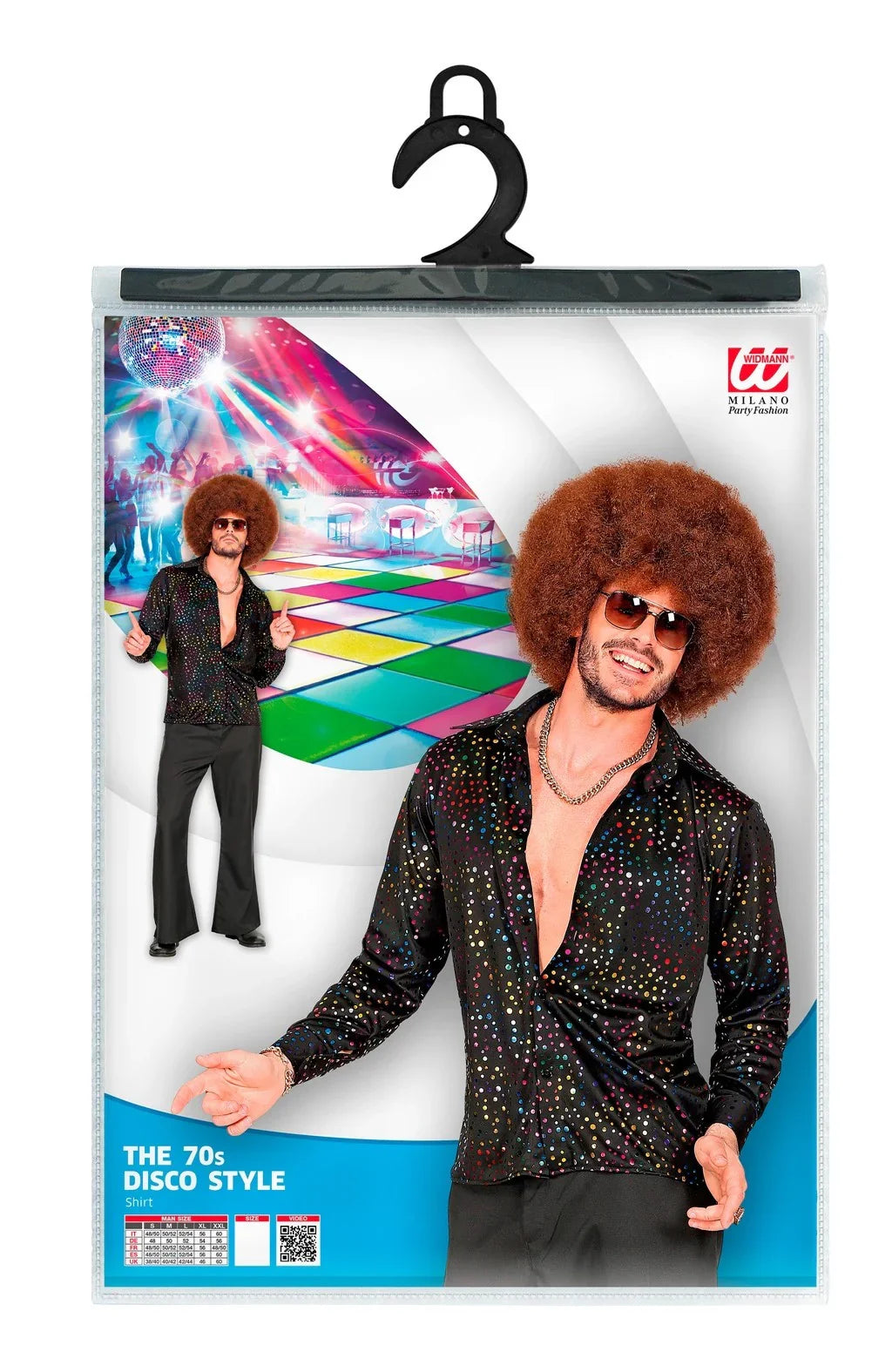 Camisa Disco Negra con Topos de Colores para Hombre Disco Widmann