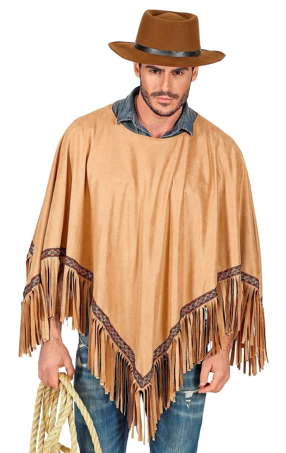 Poncho Hippie Marrón con Flechos para Adulto Hippies Widmann