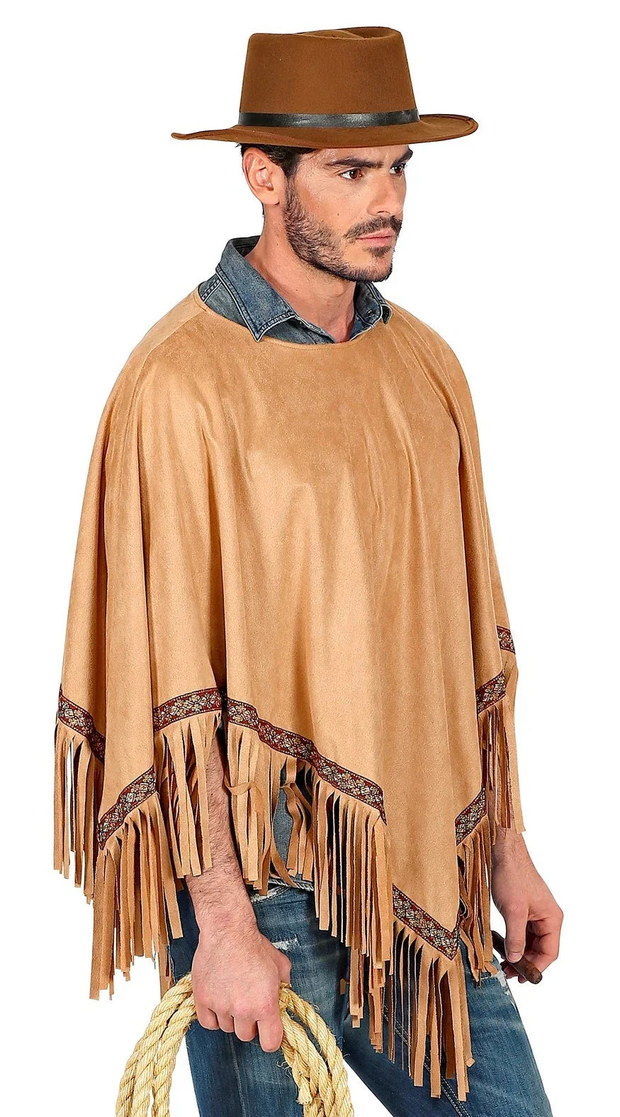 Poncho Hippie Marrón con Flechos para Adulto Hippies Widmann