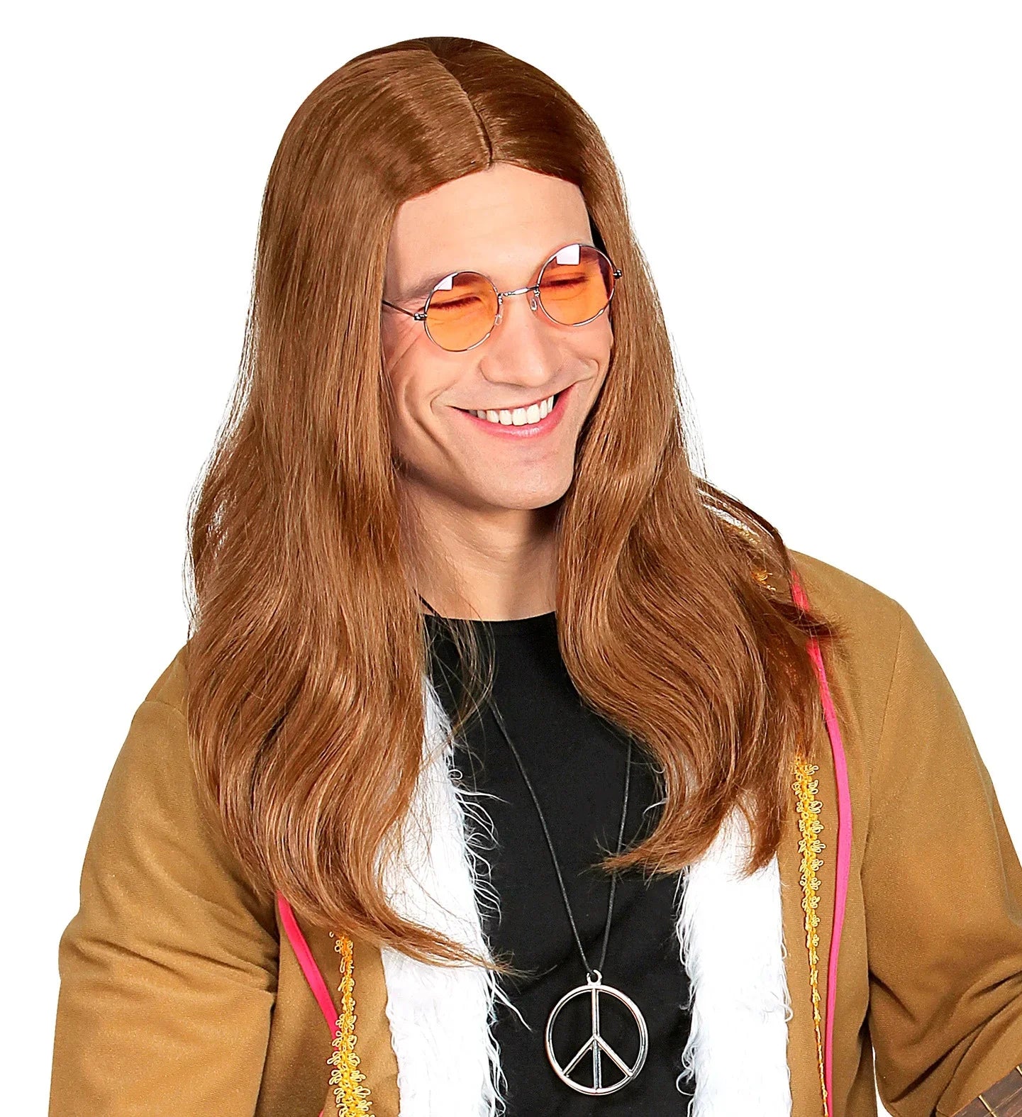 Peluca Hippie Castaña de Hombre con Pelo Largo Complementos Hippies Widmann