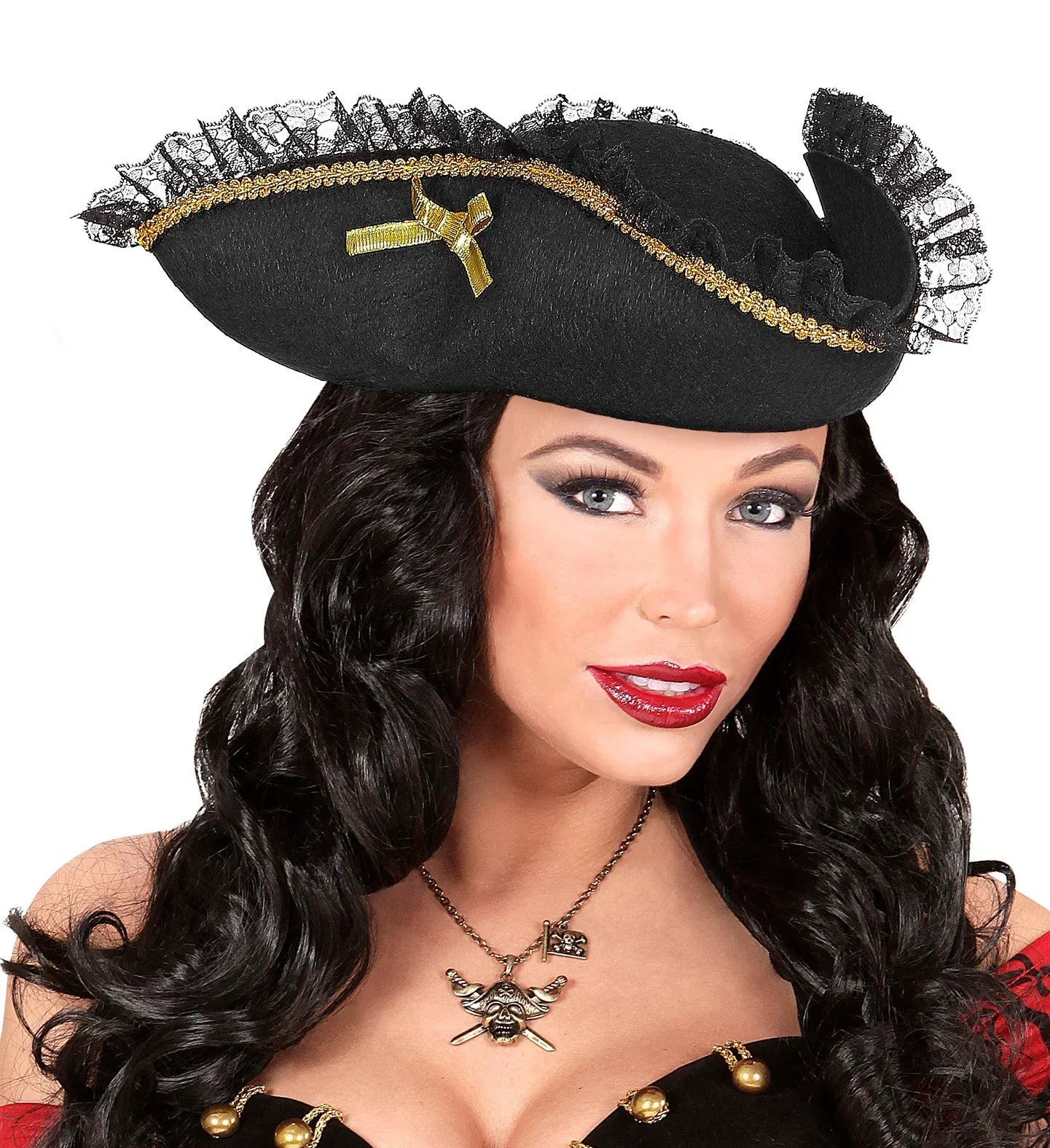 Sombrero Pirata Negro con Lazos y Puntilla Sombreros de Pirata Widmann