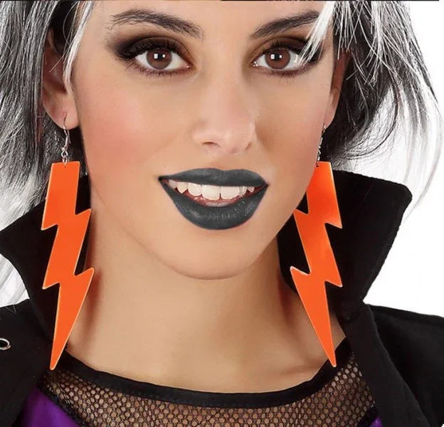 Pendientes de Rayo Naranja Neón Punky Complementos Años 60, 70, 80 Atosa