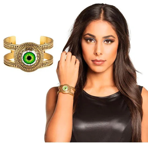 Brazalete Egipcio Metálico con Ojo Verde Complementos Egipcios Fycar Complementos
