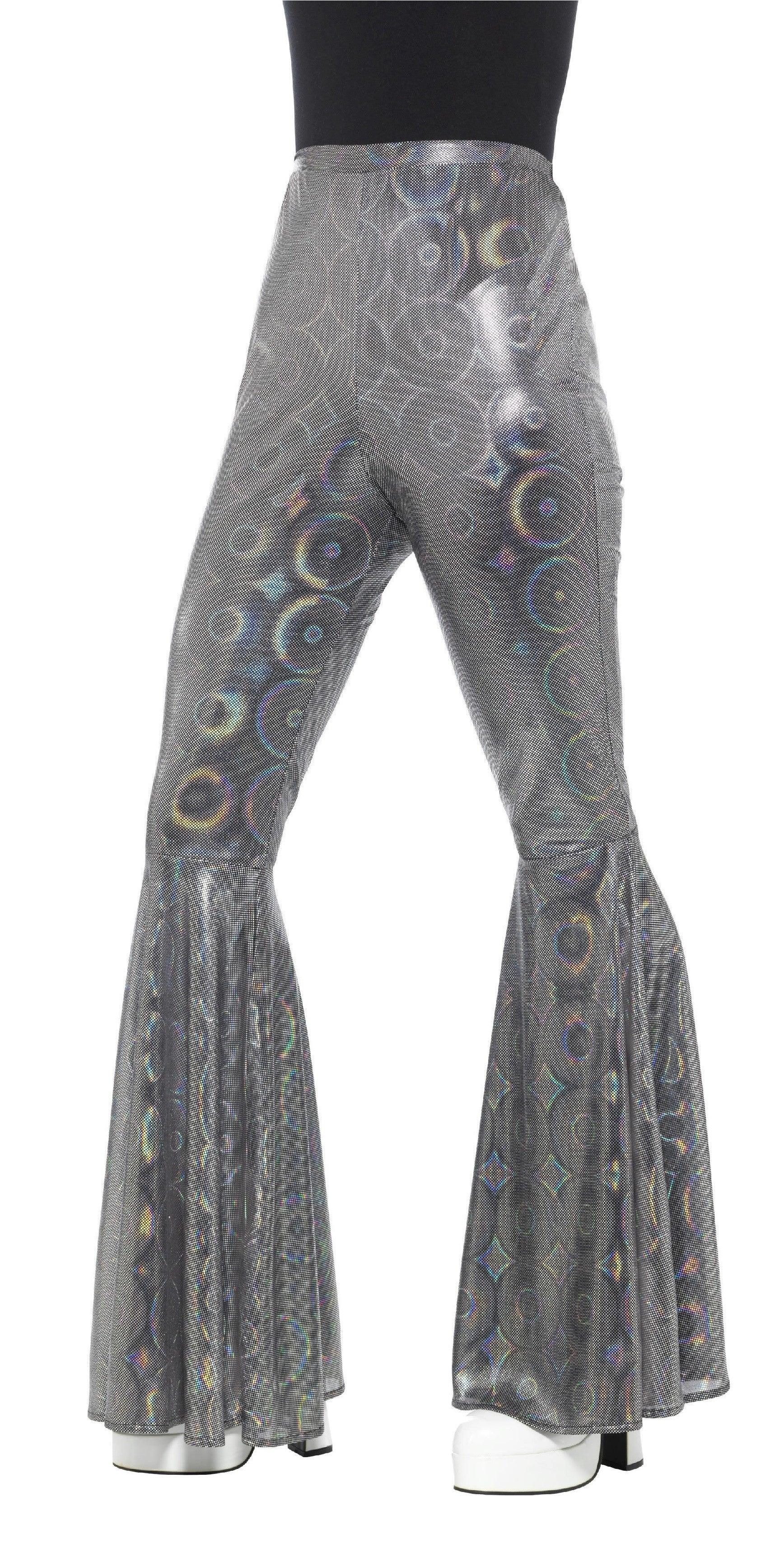 Pantalones de Campana Plateados para Mujer Disco Smiffys
