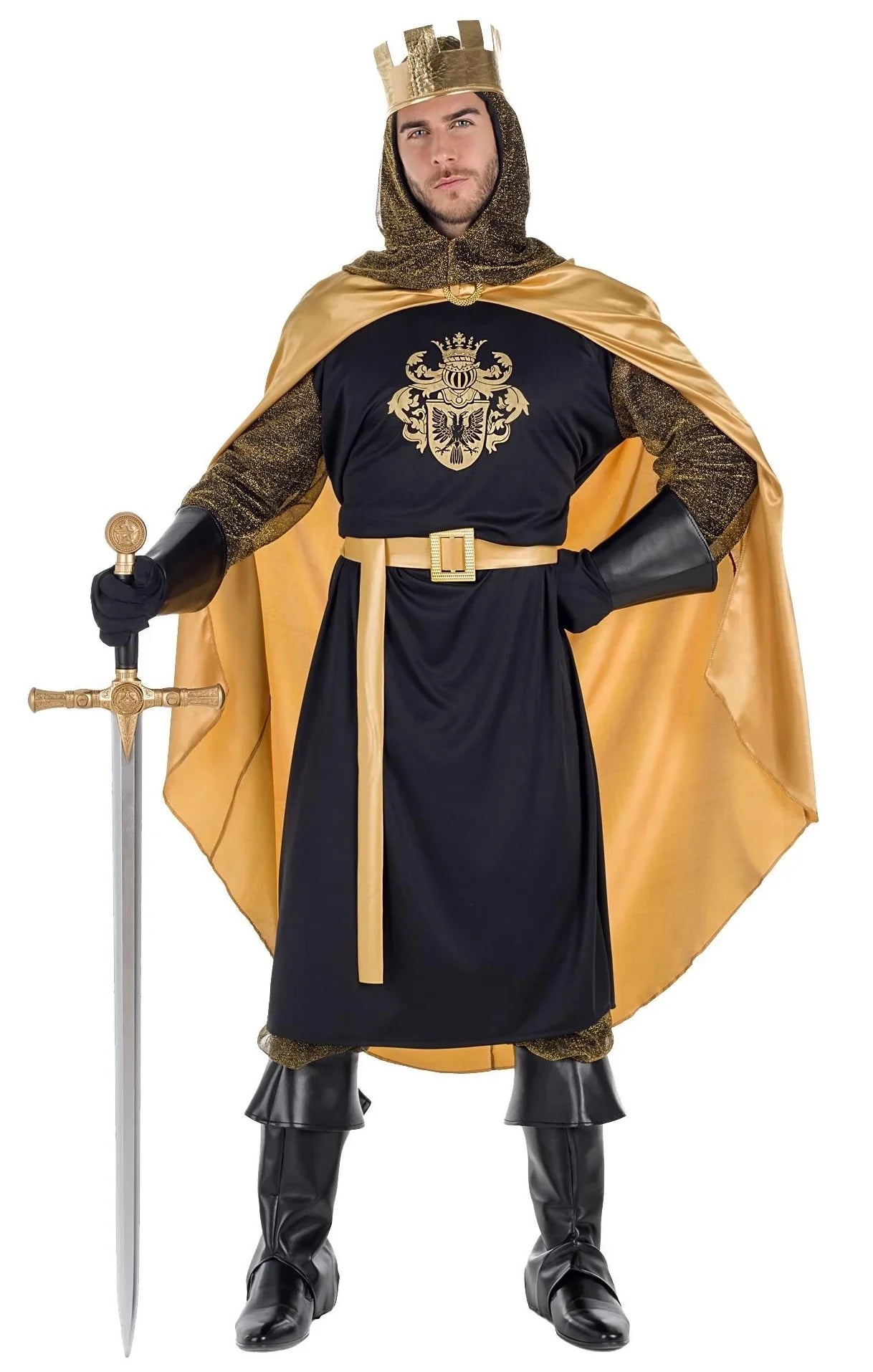 Disfraz de Rey Medieval Negro con Capa para Hombre Reyes y Reinas Medievales Kimokawaii