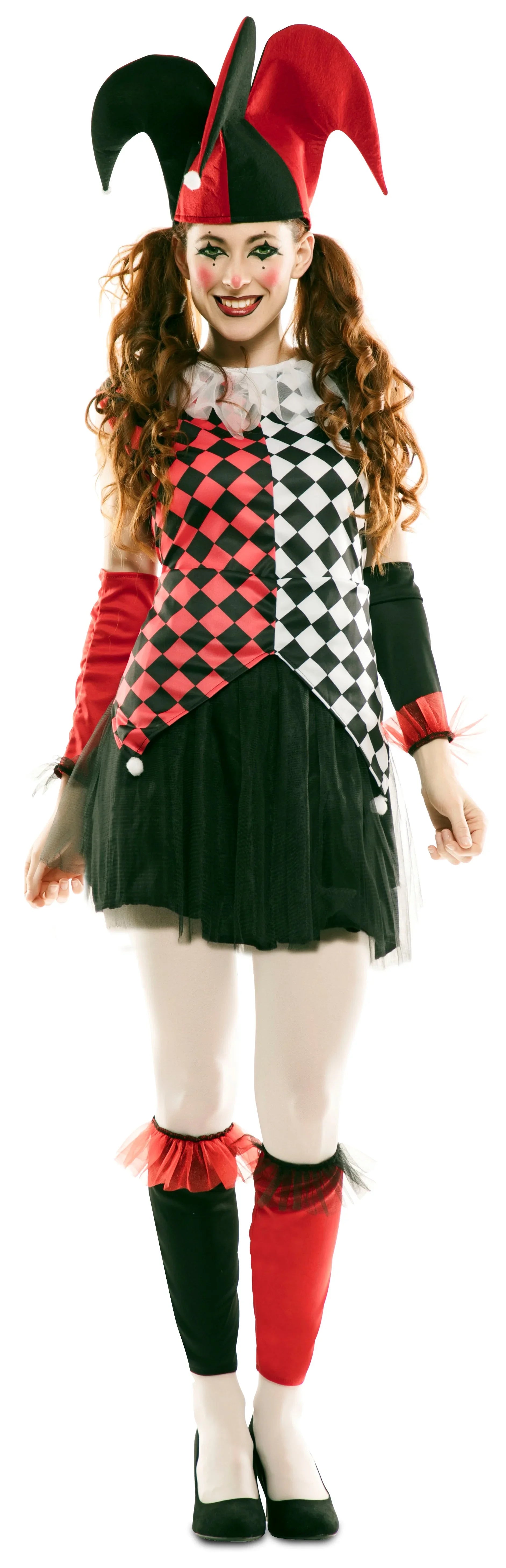 Disfraz de Arlequín Rojo y Negro para Mujer Arlequines y Bufones EuroCarnavales