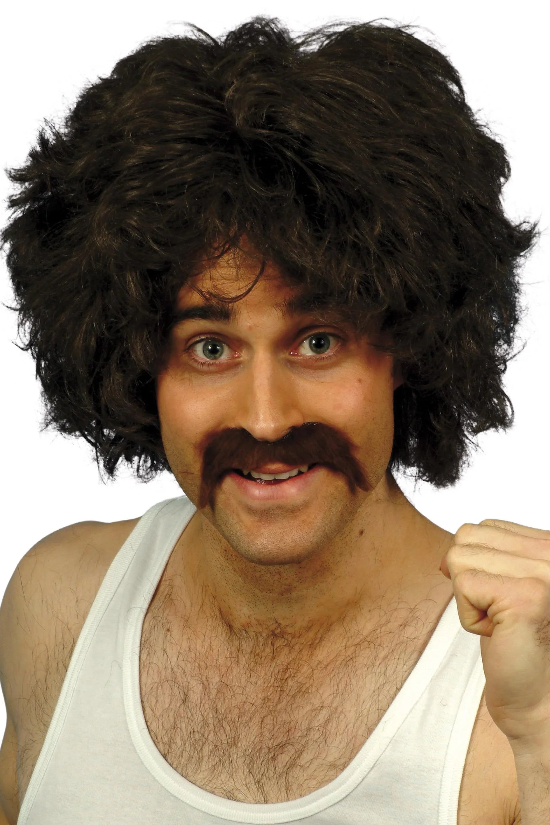 Peluca Castaña Años 80 con Bigote Años 80 Smiffys