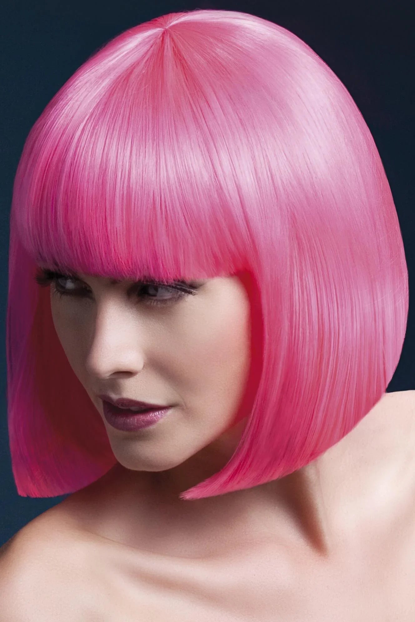 Peluca Rosa Neón Corte Bob con Flequillo Premium Pelucas Rosas Smiffys