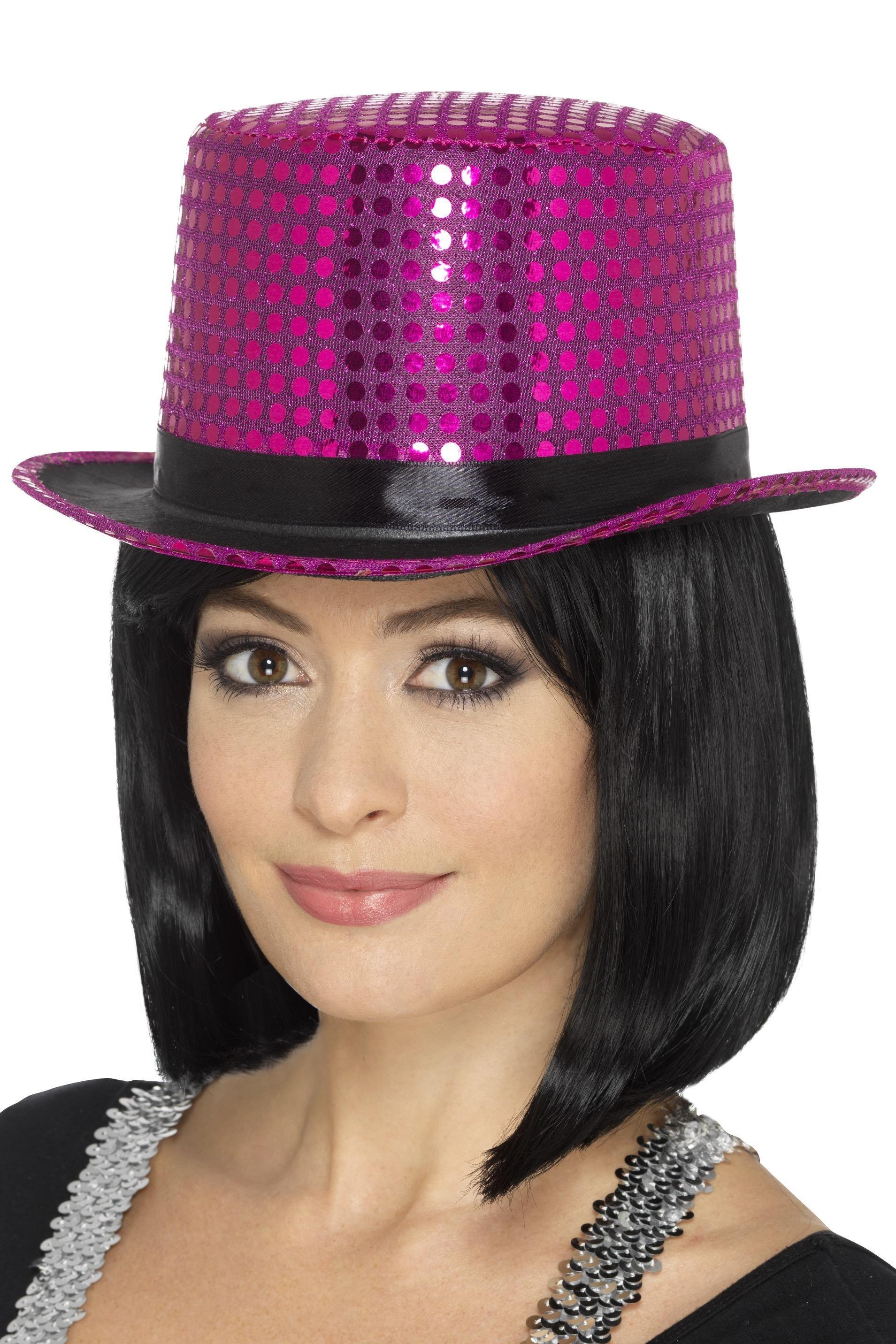 Chistera Rosa Fucsia con Lentejuelas Chisteras Smiffys